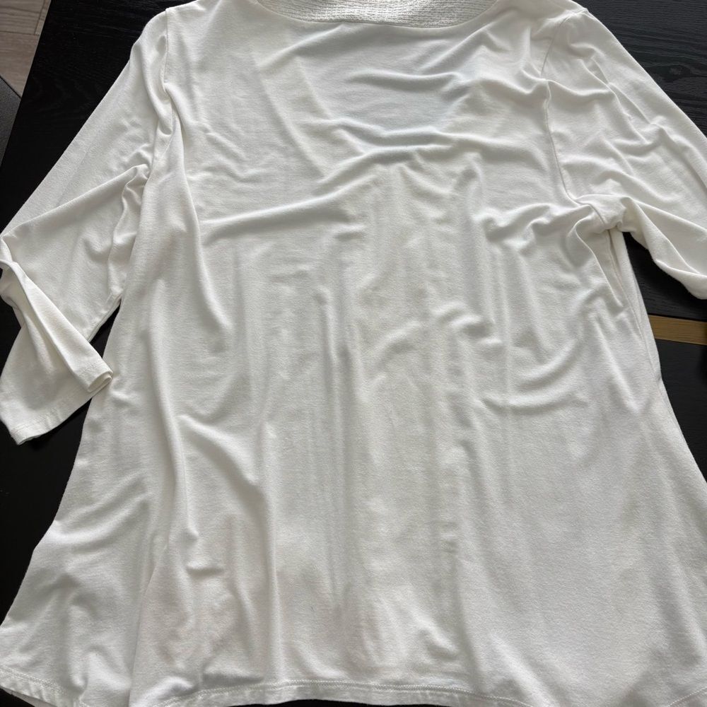 Adrianna Papell White Waterfall Front Tunic Embroidered Inlay Size Large EUC - Picture 8 of 10